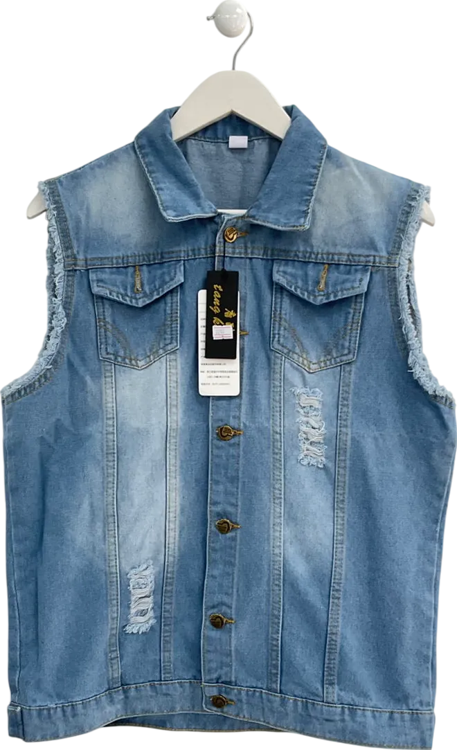 304 Blue Ripped Denim Gilet Casual Vintage UK XXXL