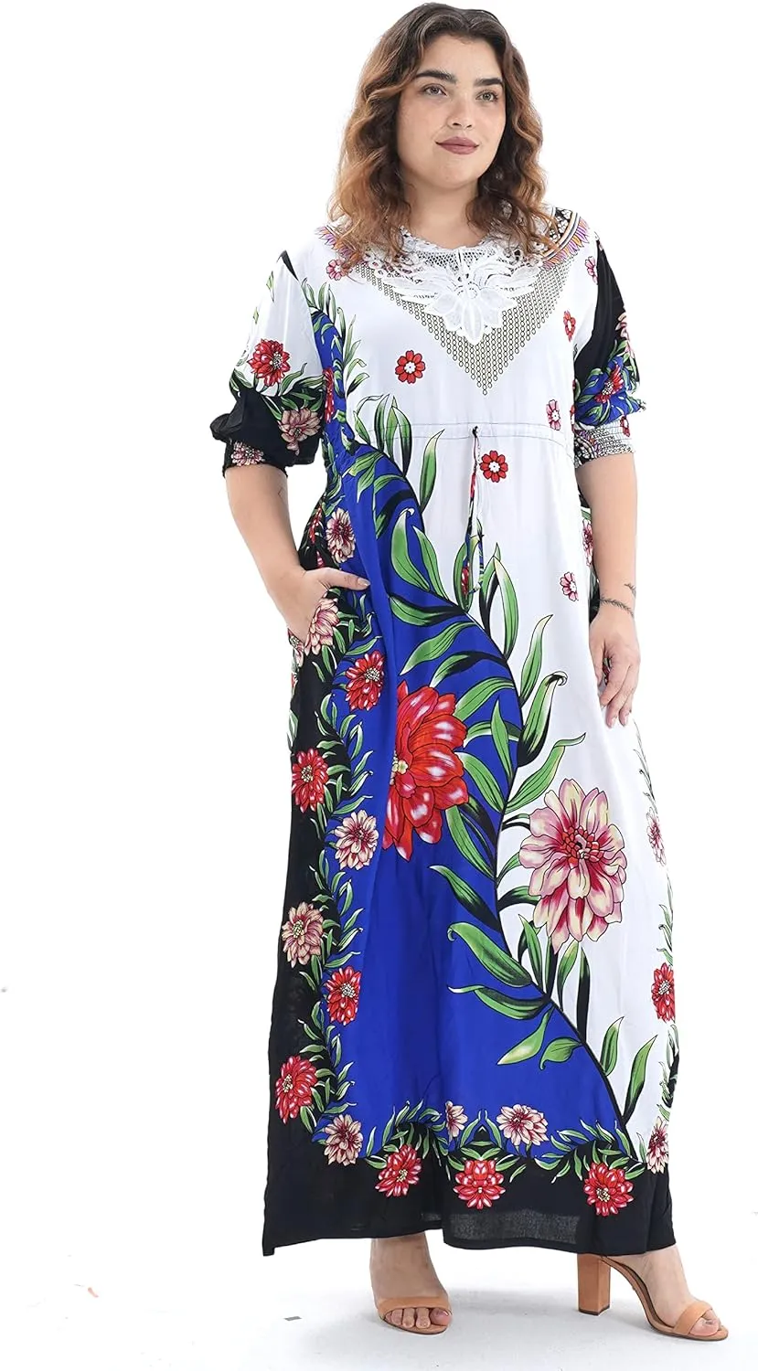 African Dresses for Women,Plus Size Kaftan Embroidery Abaya African Dresses