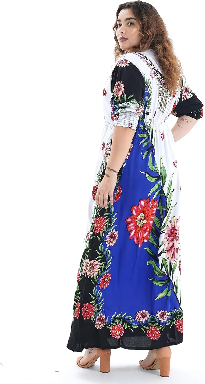 African Dresses for Women,Plus Size Kaftan Embroidery Abaya African Dresses