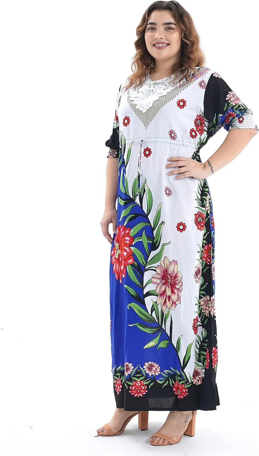 African Dresses for Women,Plus Size Kaftan Embroidery Abaya African Dresses
