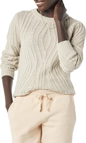 Amazon Essentials Women's 100% Cotton Crewneck Cable Sweater