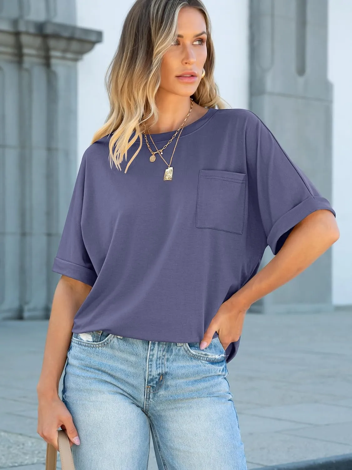 ANRABESS Women Oversized T Shirts Short Sleeve Summer Casual Loose Top Basic Tee with Pocket