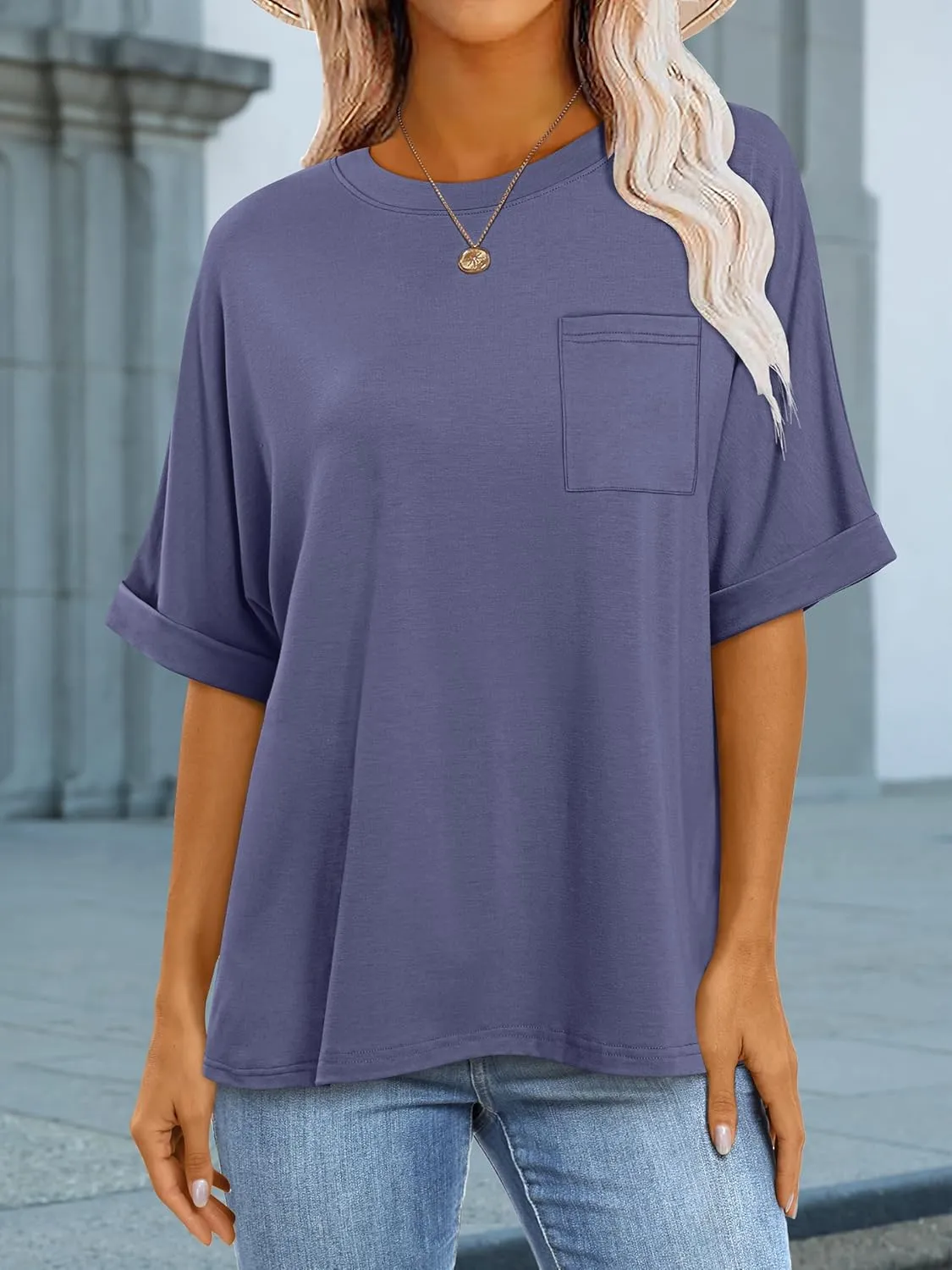 ANRABESS Women Oversized T Shirts Short Sleeve Summer Casual Loose Top Basic Tee with Pocket