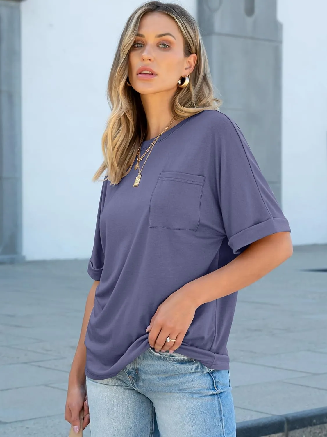 ANRABESS Women Oversized T Shirts Short Sleeve Summer Casual Loose Top Basic Tee with Pocket