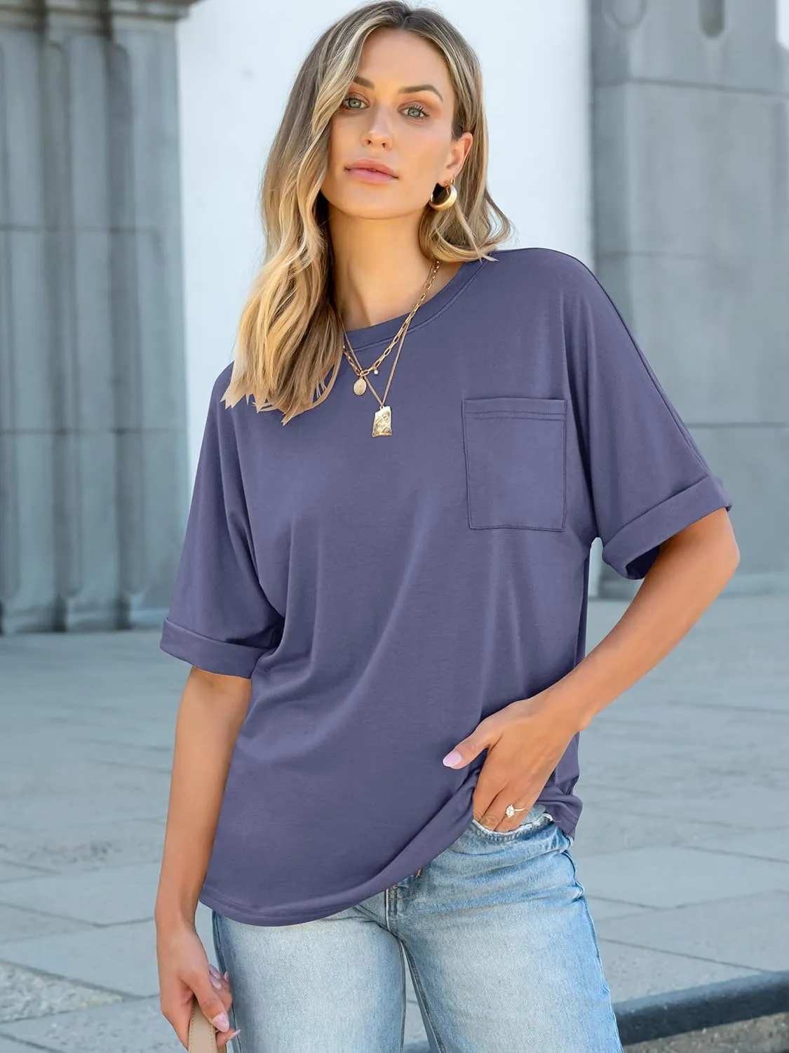 ANRABESS Women Oversized T Shirts Short Sleeve Summer Casual Loose Top Basic Tee with Pocket