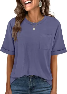 ANRABESS Women Oversized T Shirts Short Sleeve Summer Casual Loose Top Basic Tee with Pocket