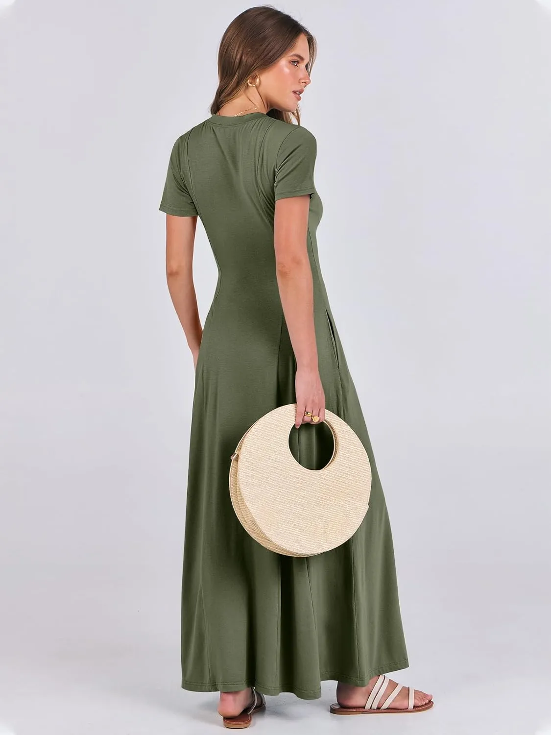 ANRABESS Women Summer Maxi Dress 2025 Casual Short Sleeve Button Fit & Flare A-Line Flowy Spring Long Dresses with Pockets