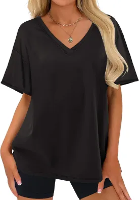 ANRABESS Womens Oversized V Neck T-Shirts Short Sleeve Tops Loose Fit Casual Summer Boxy Tee Shirts Trendy Clothes