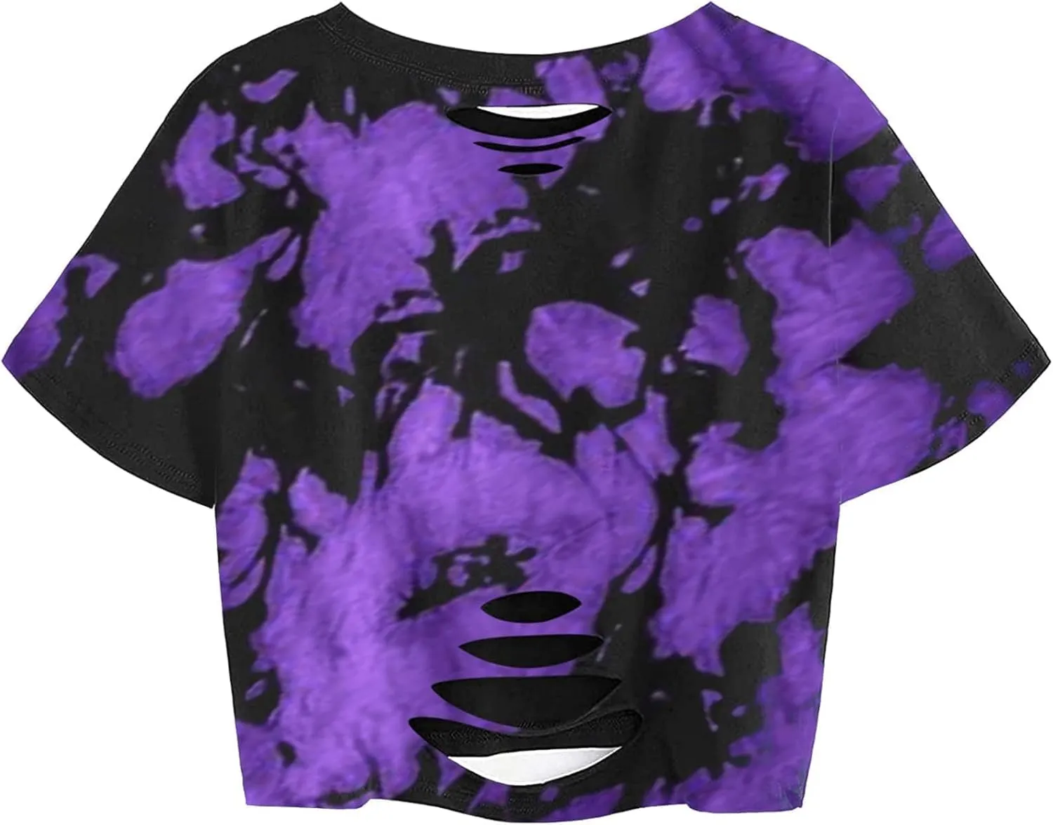 Avanova Women Skull Finger Graphic Distressed Tee Shirt Ripped Short Sleeve Crop Tops