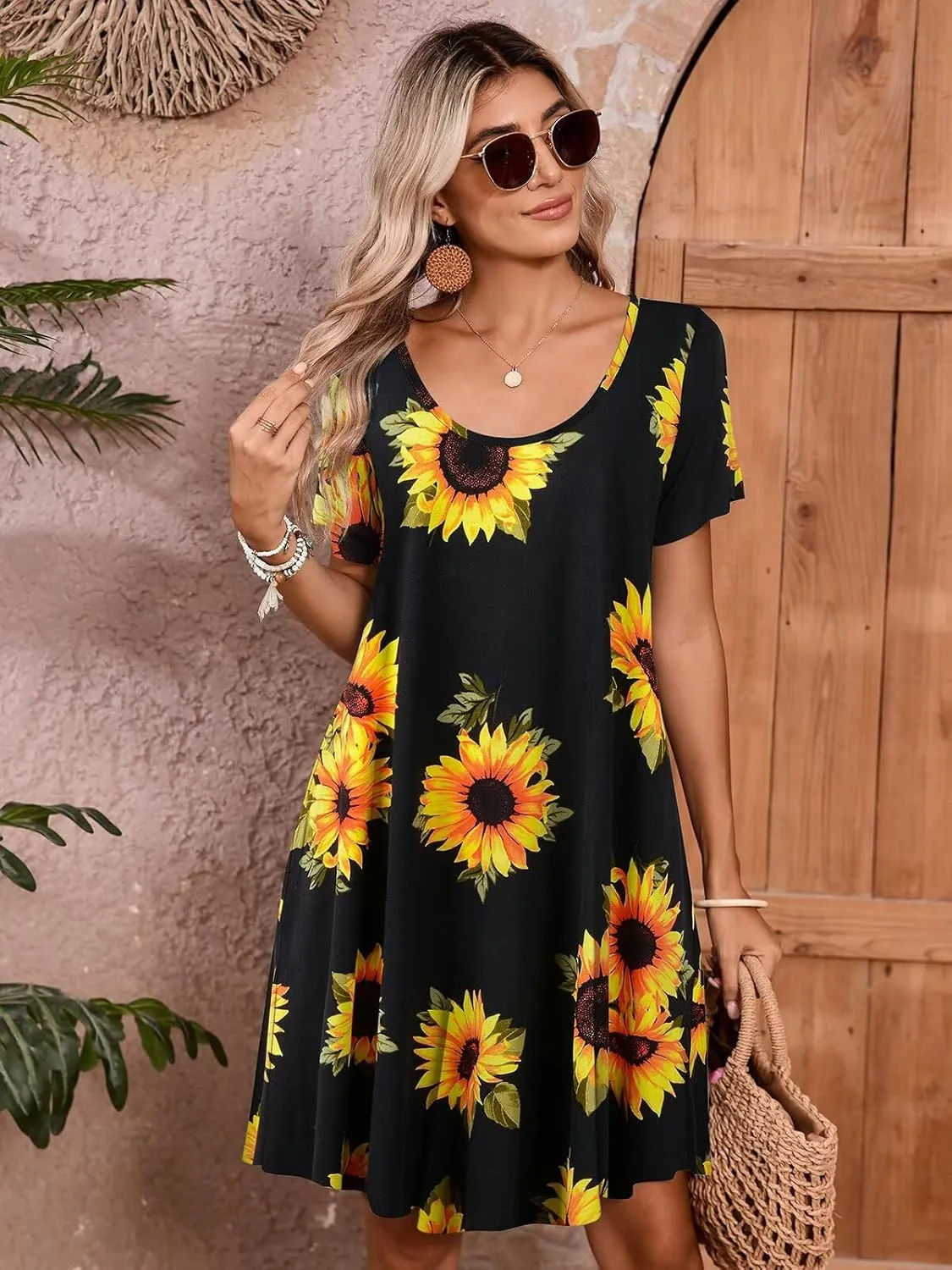 BELAROI Womens Plus Size Casual Dresses Summer Tshirt Dress Swing Short Sleeve Vacation Beach Coverup