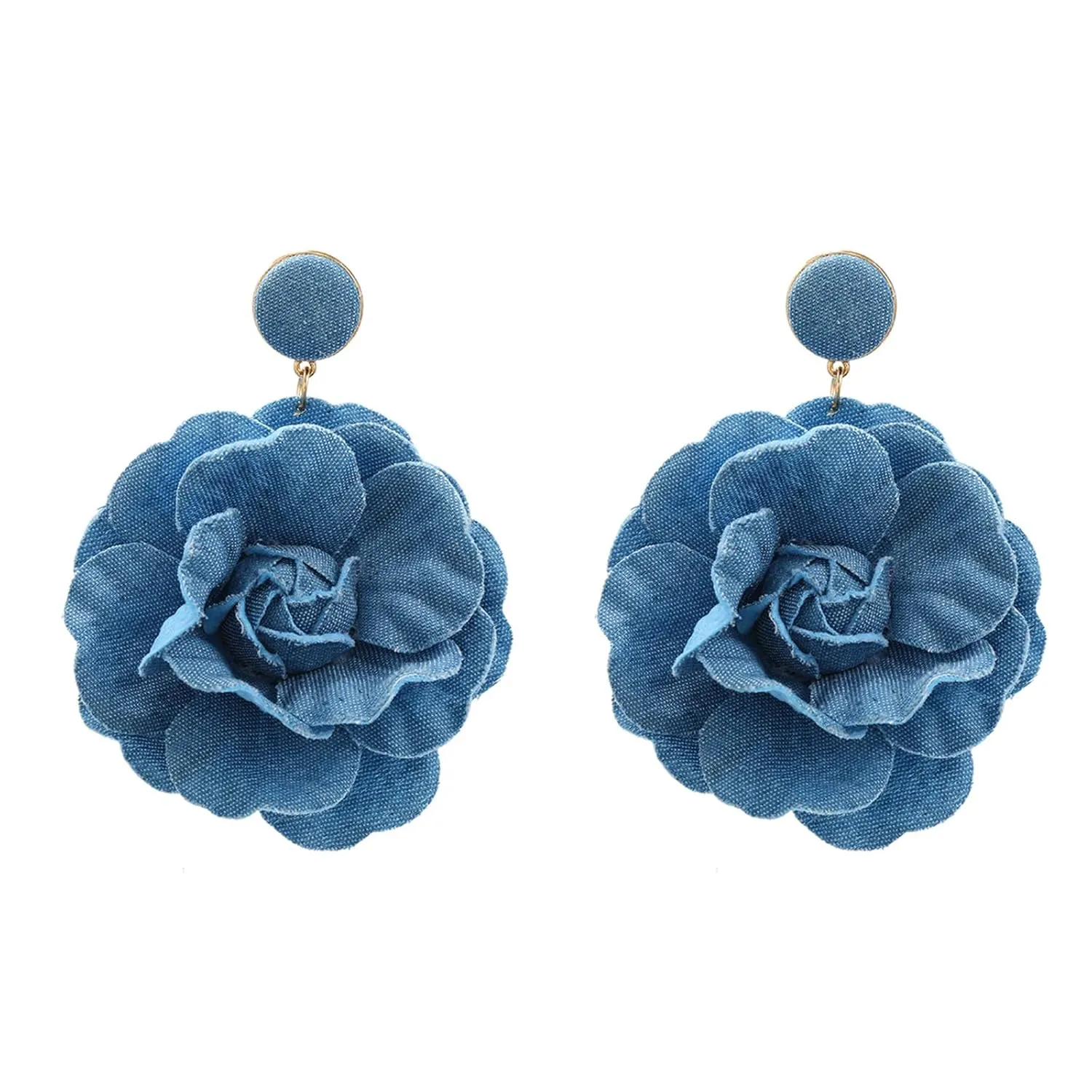 Denim Earrings Flower Earrings for Women Blue Floral Earrings Long Denim Drop Earring Fashion Jewelry Gifts-BlueA