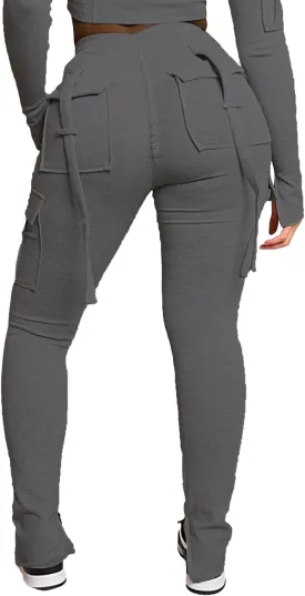 DINGANG Women'sDrawstring CargoSweatpants with Pockets, Stretchy Casual Joggers Lounge Leggings