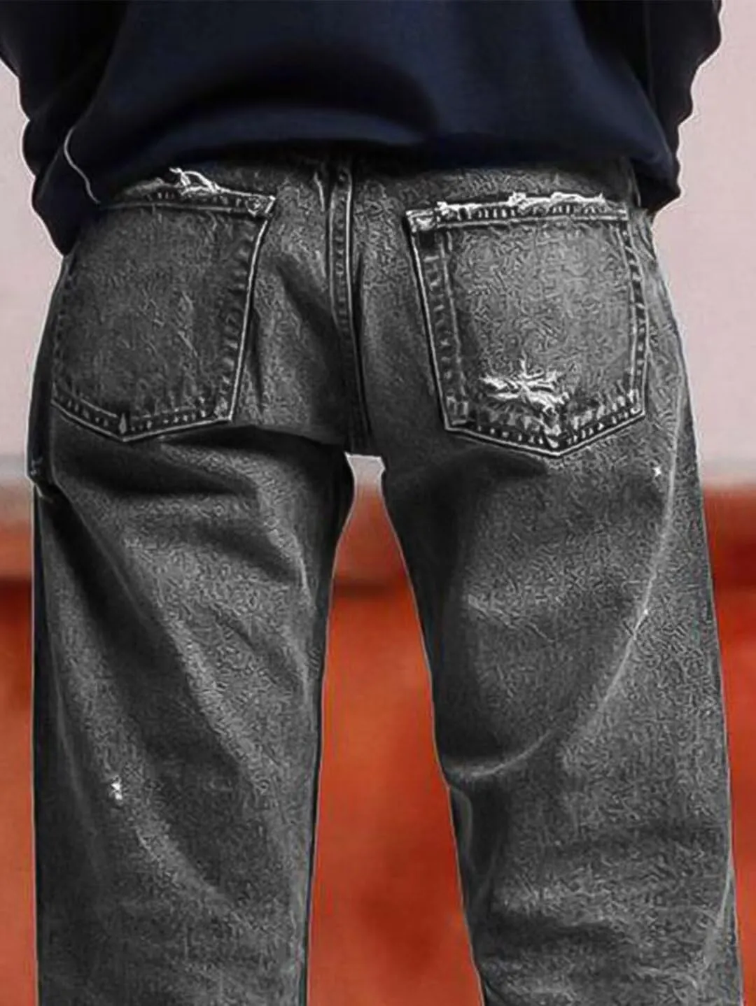 Flamingals Straight Leg Mid Rise Ripped Wash Raw Hem Casual Denim Bootcut Barrel Pants