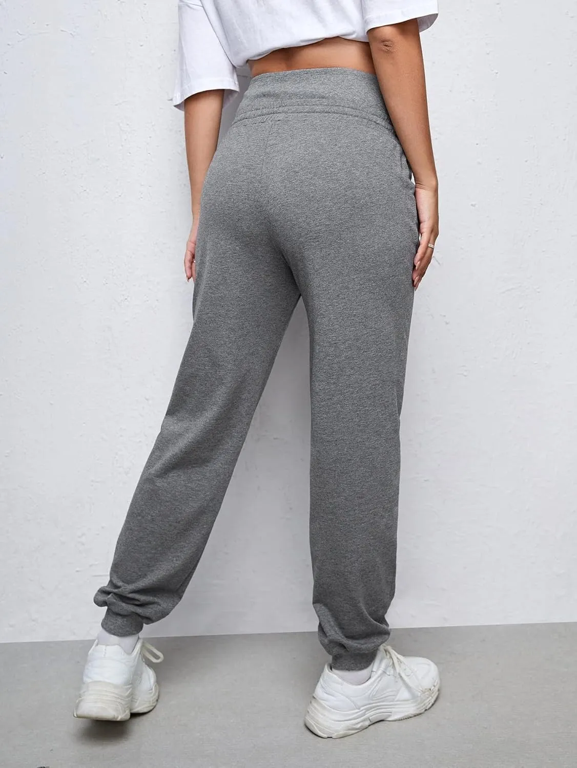 Floerns Women's Maternity Drawstring High Waist Solid Ripped Sweatpants