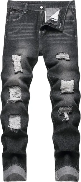 FREDD MARSHALL Ripped Jeans Men,Jeans for Mens,Slim Fit Distressed Straight Leg Fashion Washed Pants