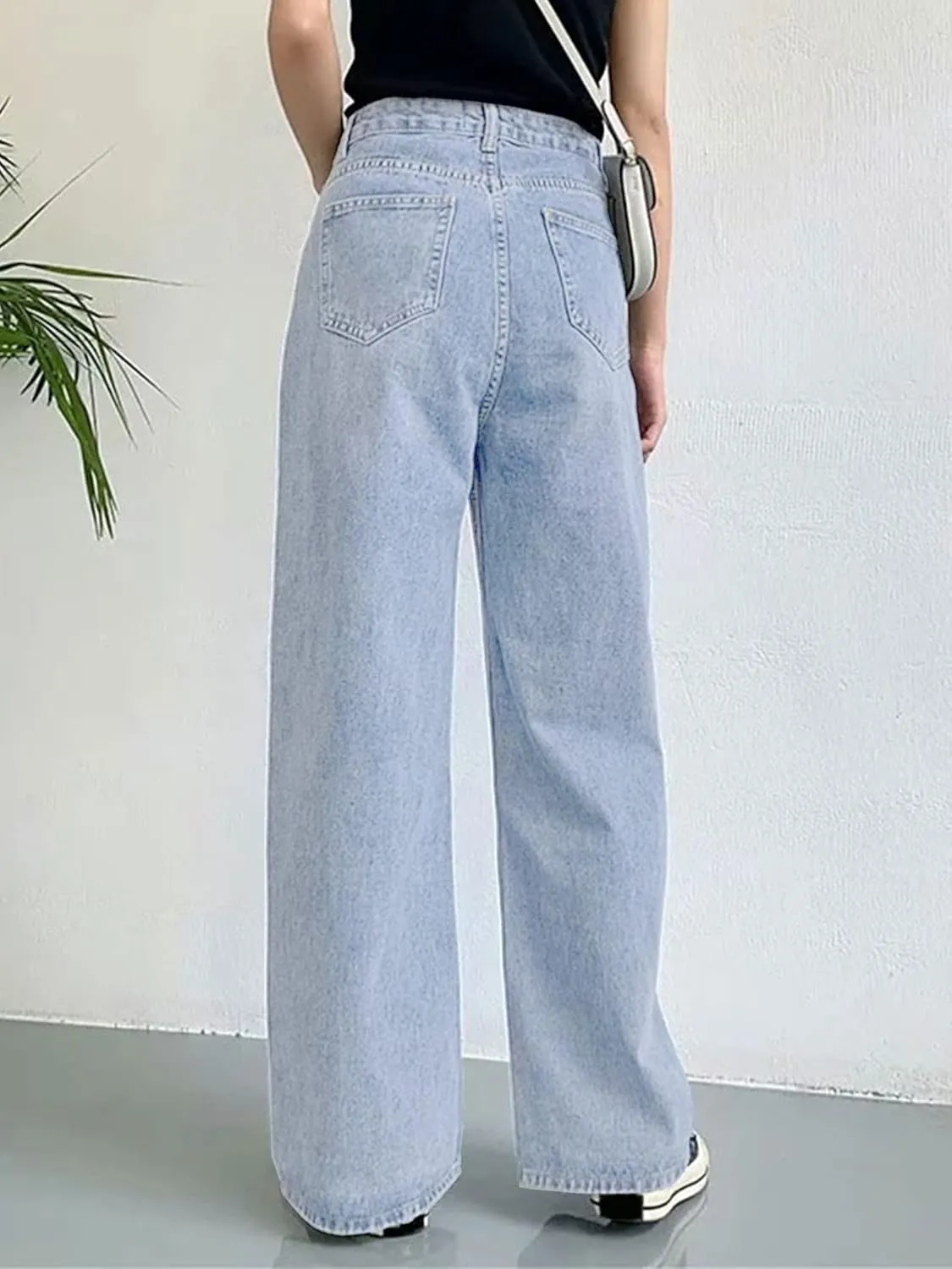 HDLTE Women Ripped Boyfriends Jeans Distressed High Waist Baggy Denim Pants Wide Leg Straight Trousers Y2k Streetwear Pants