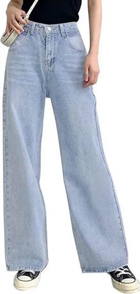 HDLTE Women Ripped Boyfriends Jeans Distressed High Waist Baggy Denim Pants Wide Leg Straight Trousers Y2k Streetwear Pants