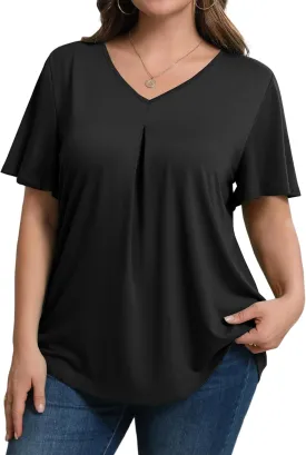 IN'VOLAND Womens Plus Size Tops Summer Short Sleeve Tunic V Neck Dressy Flutter Sleeve Blouses Work Tops Casual T-Shirts