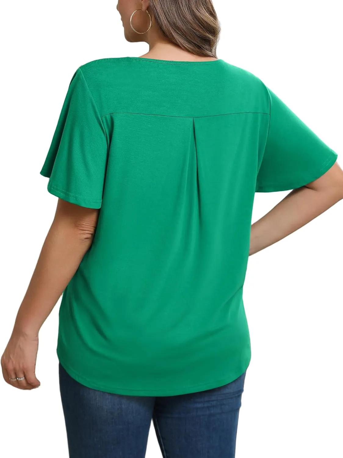 IN'VOLAND Womens Plus Size Tops Summer Short Sleeve Tunic V Neck Dressy Flutter Sleeve Blouses Work Tops Casual T-Shirts