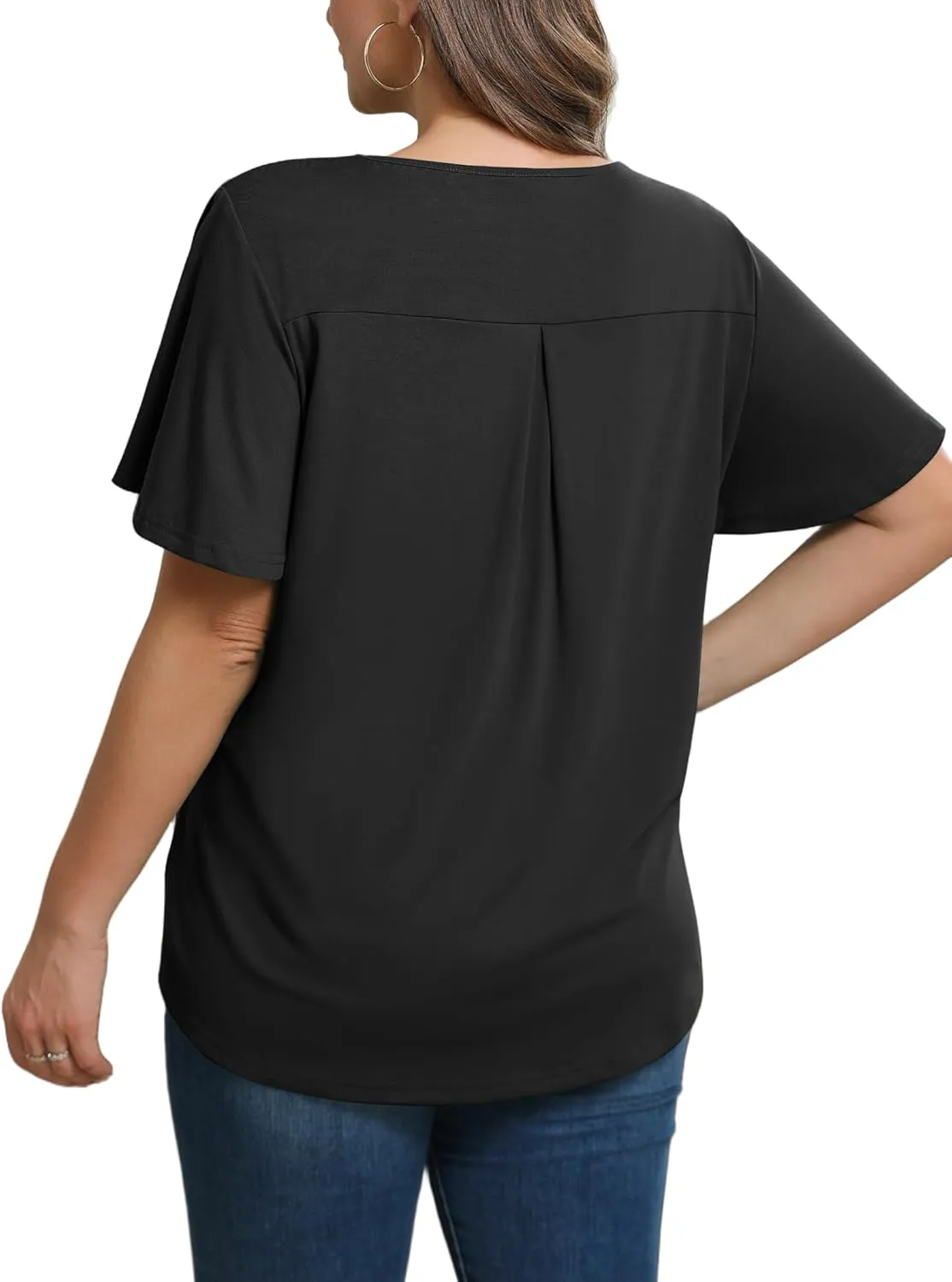 IN'VOLAND Womens Plus Size Tops Summer Short Sleeve Tunic V Neck Dressy Flutter Sleeve Blouses Work Tops Casual T-Shirts