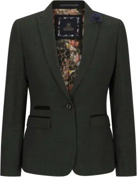 Ladies Tweed Green Check Blazer Wool Classic Hunting Jacket Vintage 1920s Retro