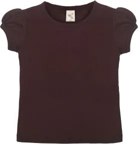 Lilax Girls' Basic Short Puff Sleeve Round Neck Cotton T-Shirt