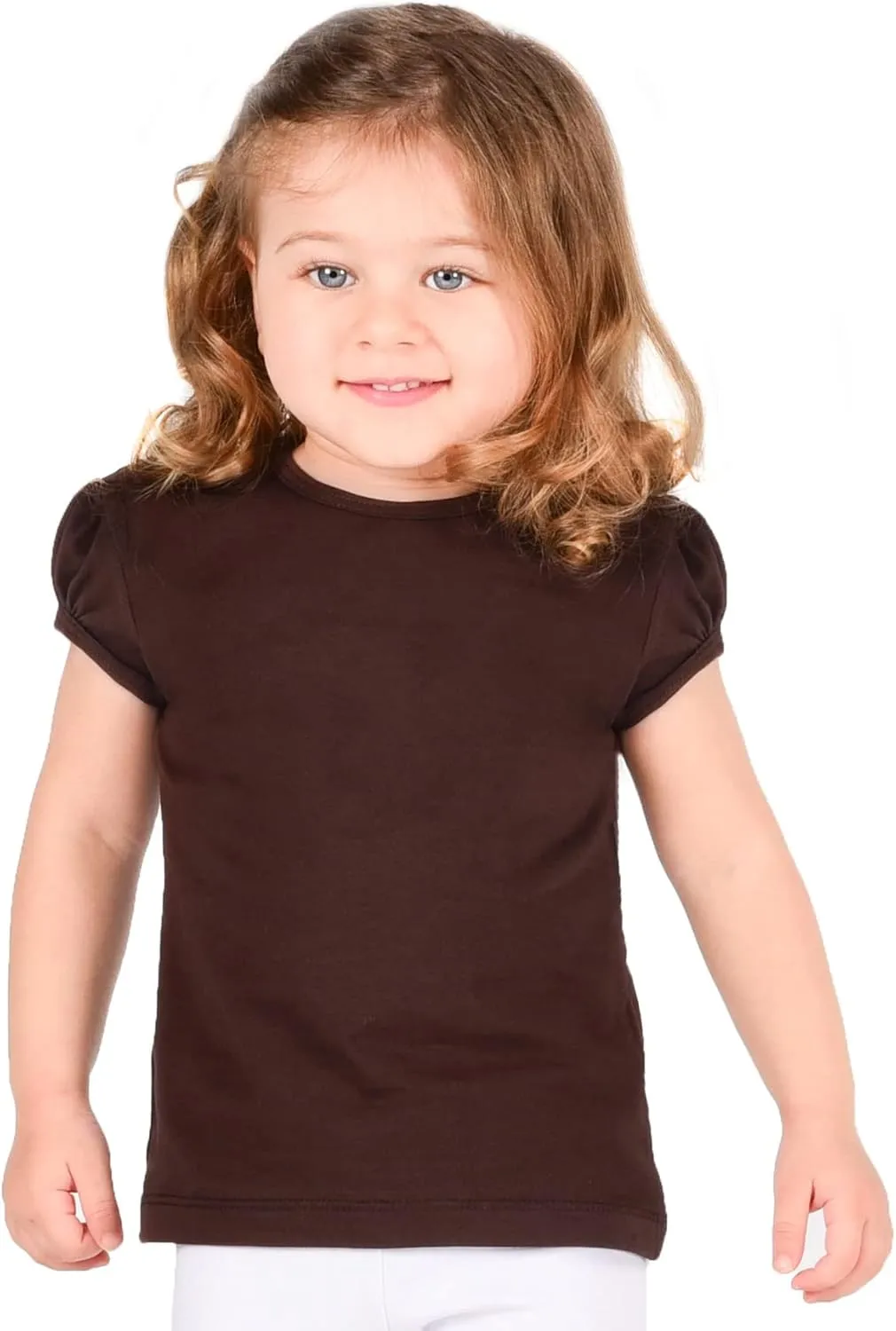 Lilax Girls' Basic Short Puff Sleeve Round Neck Cotton T-Shirt