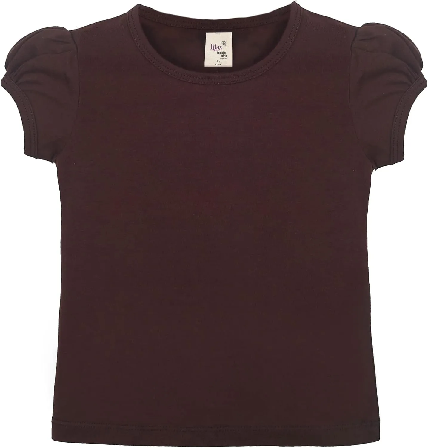 Lilax Girls' Basic Short Puff Sleeve Round Neck Cotton T-Shirt