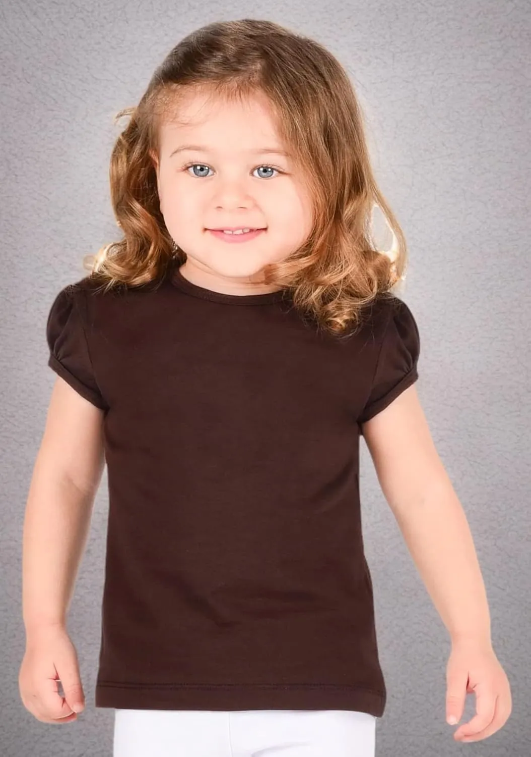 Lilax Girls' Basic Short Puff Sleeve Round Neck Cotton T-Shirt