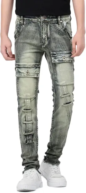 LONGBIDA Men's Ripped Jeans,Slim Fit Distressed Stretch Denim Pants Y2K Cargo Skinny Jeans for Men 2024