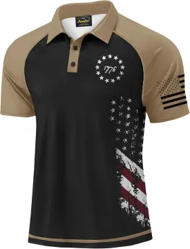 Mainfini Men's Short Sleeve Golf Shirt 1776 USA Flag Graphic Button Polo Shirt (S-3XL)