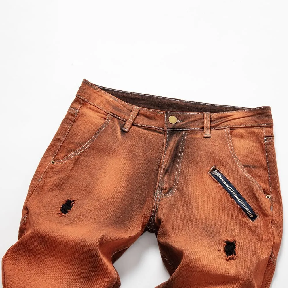 Men's Jeans Biker Straight Ripped Distressed Destroyed Denim Slim Casual Pants Stretch