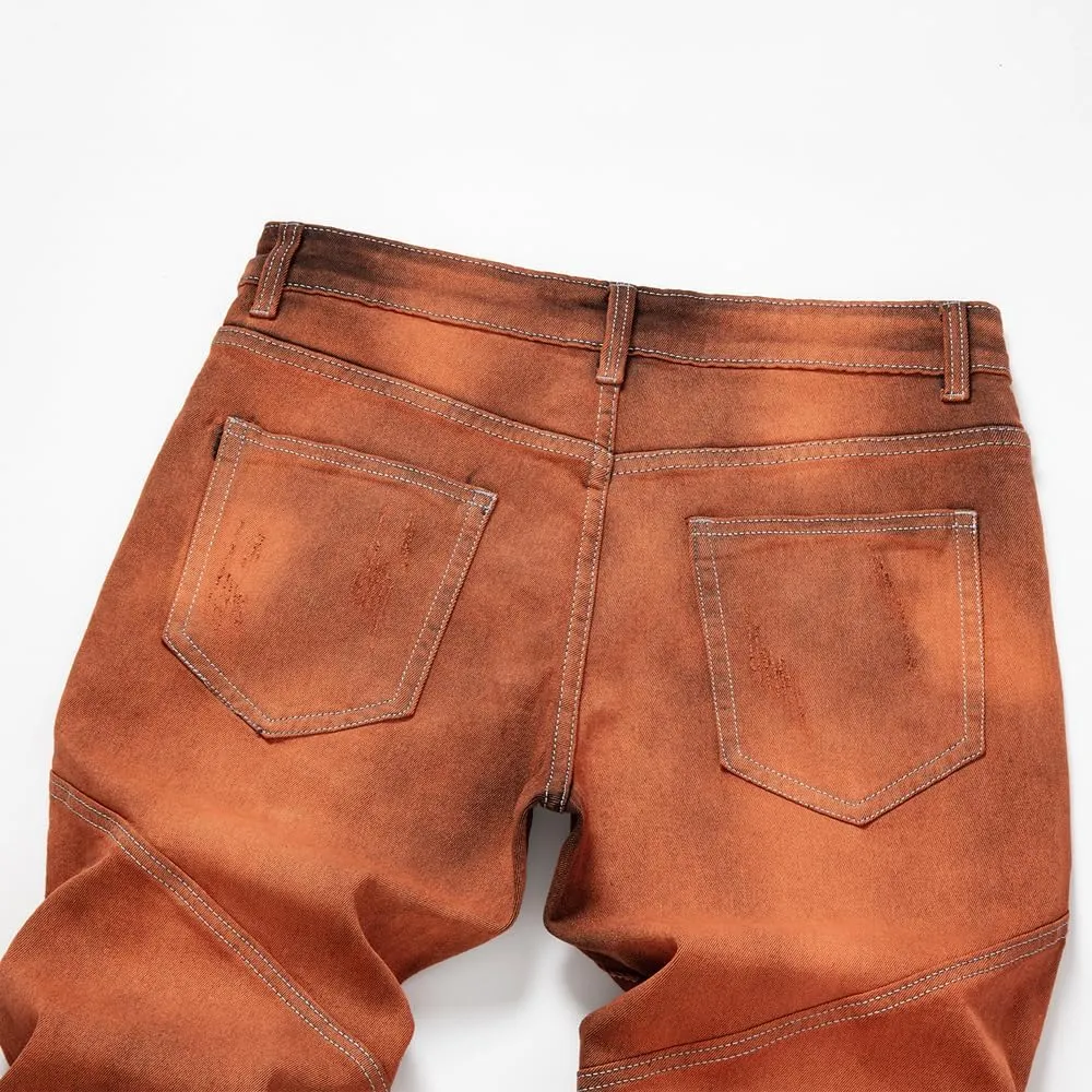 Men's Jeans Biker Straight Ripped Distressed Destroyed Denim Slim Casual Pants Stretch