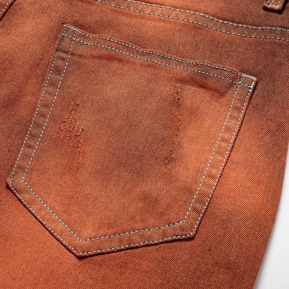 Men's Jeans Biker Straight Ripped Distressed Destroyed Denim Slim Casual Pants Stretch