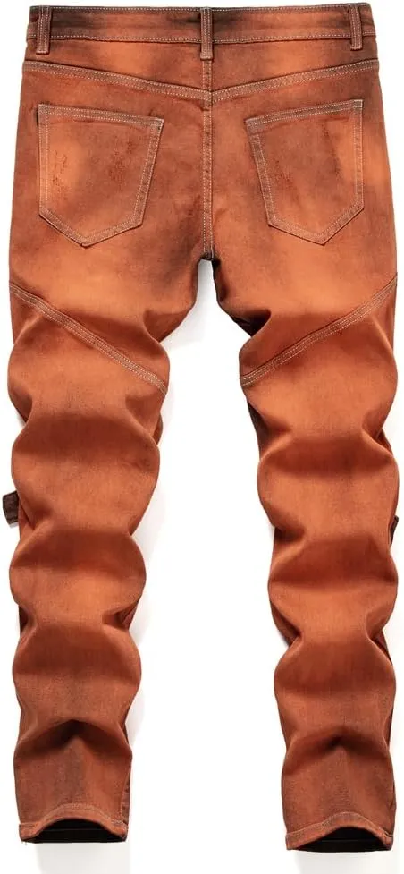 Men's Jeans Biker Straight Ripped Distressed Destroyed Denim Slim Casual Pants Stretch