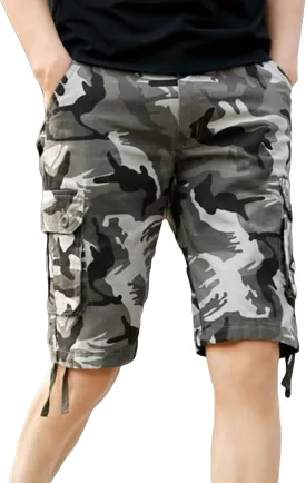 Men's Loose Beach Camouflage Shorts Cargo Cotton Straight Outdoor Pants Multi Pockets Casual Short Pants