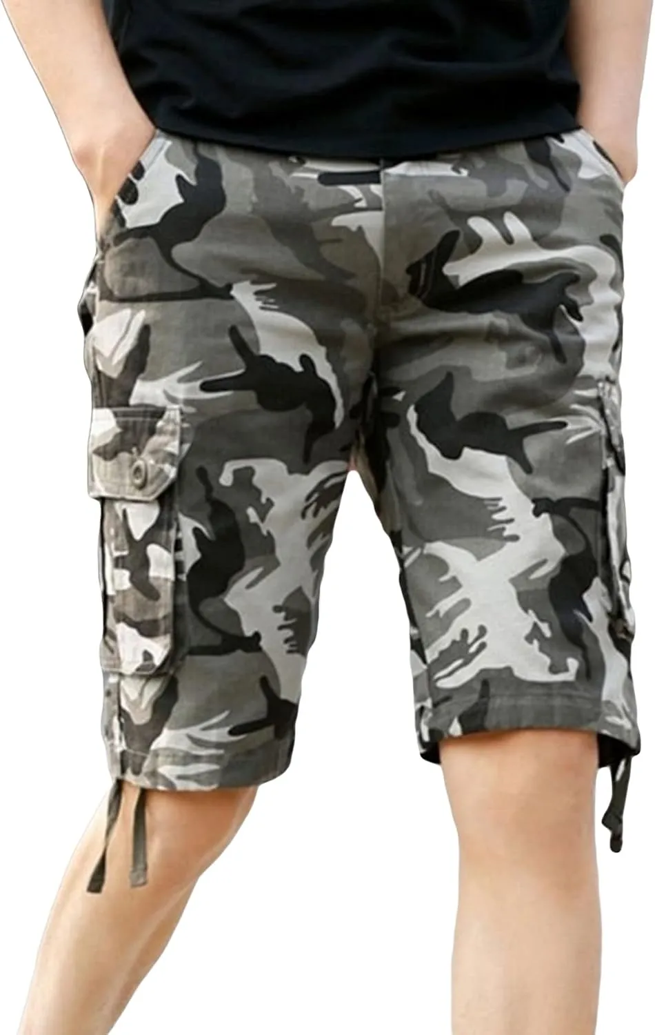 Men's Loose Beach Camouflage Shorts Cargo Cotton Straight Outdoor Pants Multi Pockets Casual Short Pants