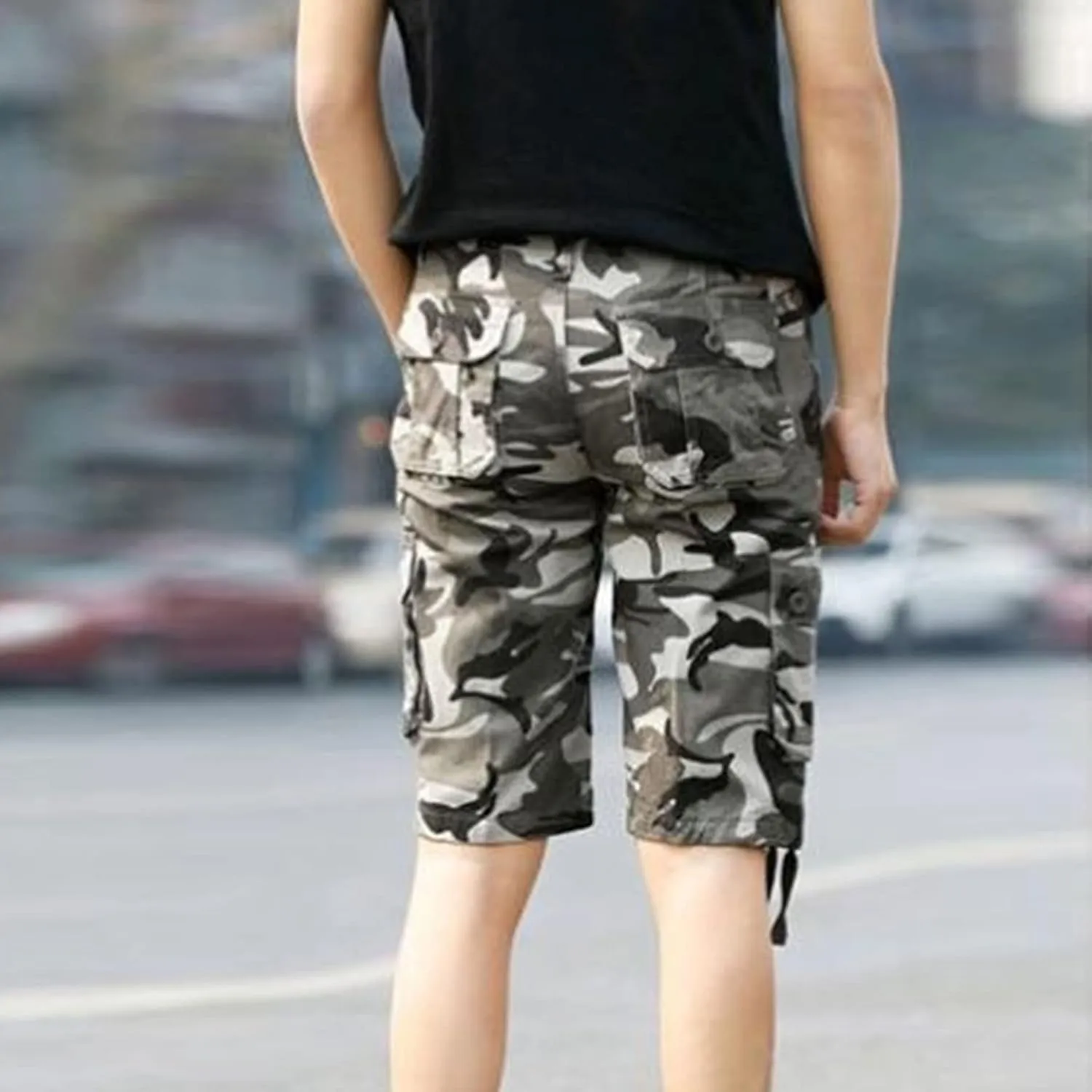Men's Loose Beach Camouflage Shorts Cargo Cotton Straight Outdoor Pants Multi Pockets Casual Short Pants