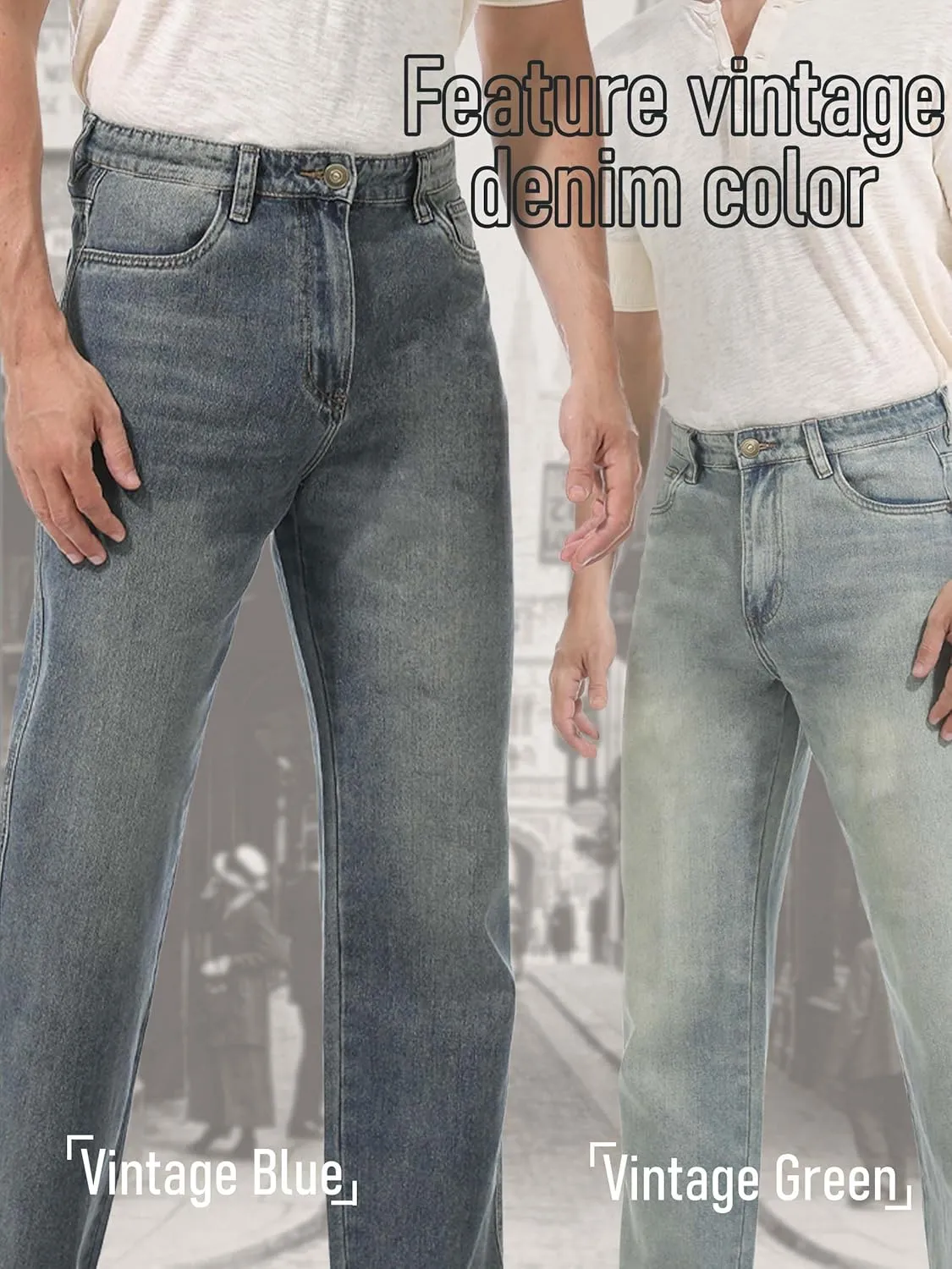 Men's Loose Fit Jeans Wide Leg Medium Weight Denim Pants Vintage Washed