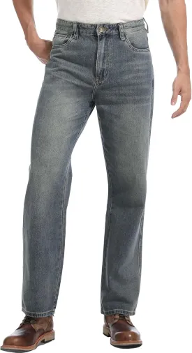 Men's Loose Fit Jeans Wide Leg Medium Weight Denim Pants Vintage Washed