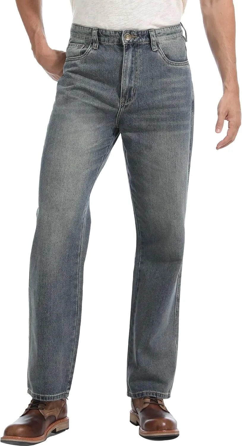 Men's Loose Fit Jeans Wide Leg Medium Weight Denim Pants Vintage Washed