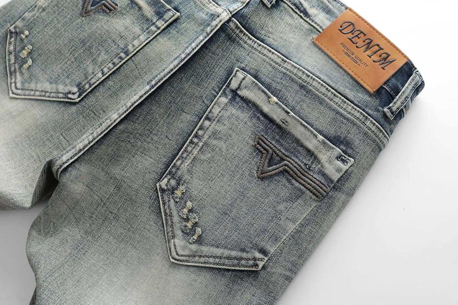 Men's Stretch Ripped Jeans Distressed Slim Fit Straight Leg Fashion Denim Pants