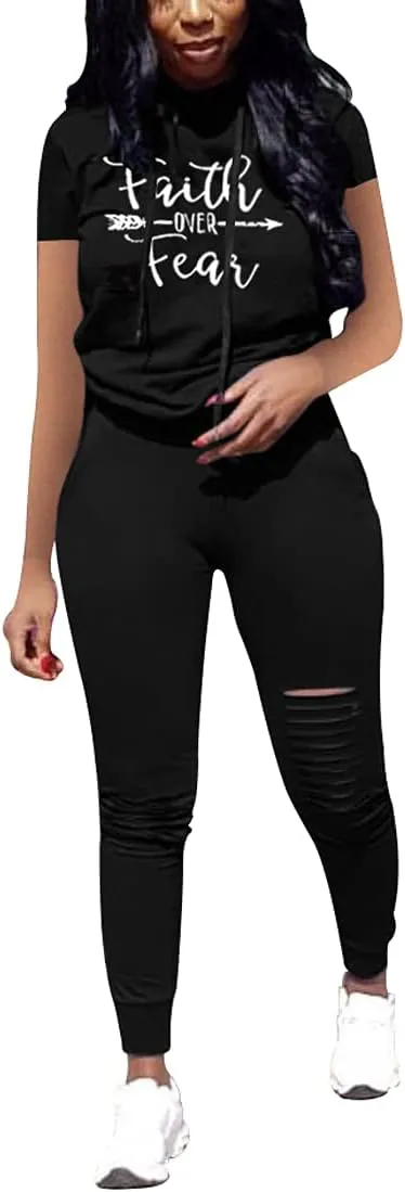Nimsruc Two Piece Outfits for Women Short Sleeve Sweatsuit Casual Tracksuit