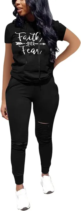Nimsruc Two Piece Outfits for Women Short Sleeve Sweatsuit Casual Tracksuit