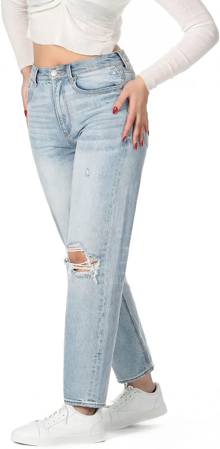 OFLUCK Straight Leg Mom Jeans for Women High Waisted Trendy Ankle Length Boyfriend Denim Tapered Leg Pants