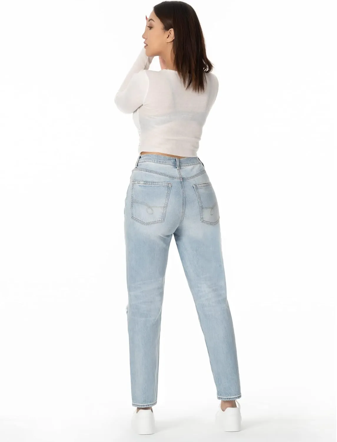 OFLUCK Straight Leg Mom Jeans for Women High Waisted Trendy Ankle Length Boyfriend Denim Tapered Leg Pants