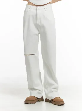 Ripped Knee Cotton Pants OM426