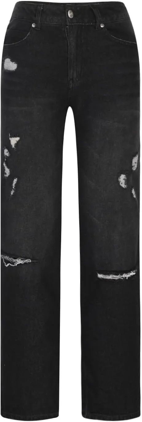 Ruziyoog Womens Distressed Jeans Straight Leg Button Down Low Rise Ripped Jeans Boyfriend Denim Pants Baggy Cargo Pants