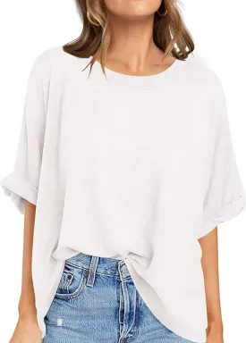 UEU Women Oversized T-Shirt Summer Casual Loose Fit Short Sleeve Basic Tops Workout Gym Tee Shirt