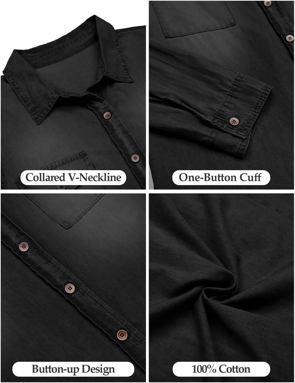 Vetinee Women's Button Down Denim Shirt Collared Casual Long Sleeve Pocket Tops